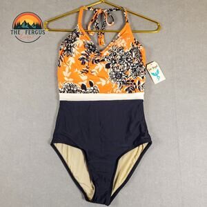 NWT Sea Angel One-Piece Swim Suit Multicolor Halter Neck Floral Women's Size S